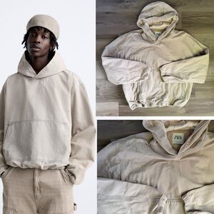 Men’s ZARA Light Tan Denim Boxy Hoodie